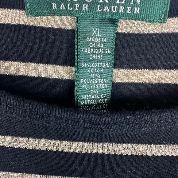 Lauren Ralph Lauren Crew Neck Long Sleeve Sz XL Black Metallic Gold - Picture 2 of 6